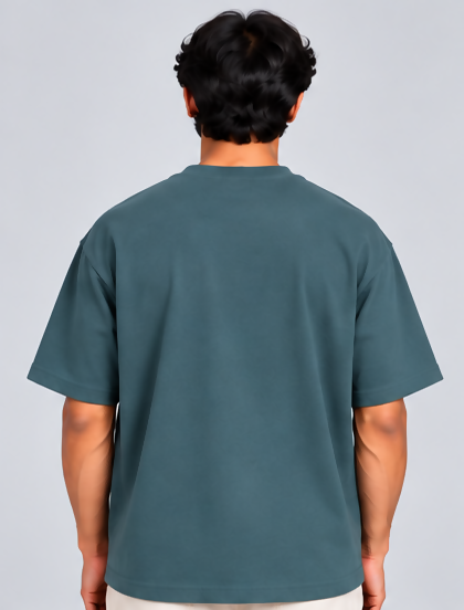 HUSTLE Men's Crew Neck Oversized Tees - Musted Teal Green