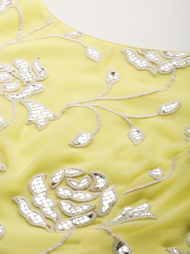 Bollywood Vogue Ready To Wear Beige N Yellow Embroidered Pleated Dress