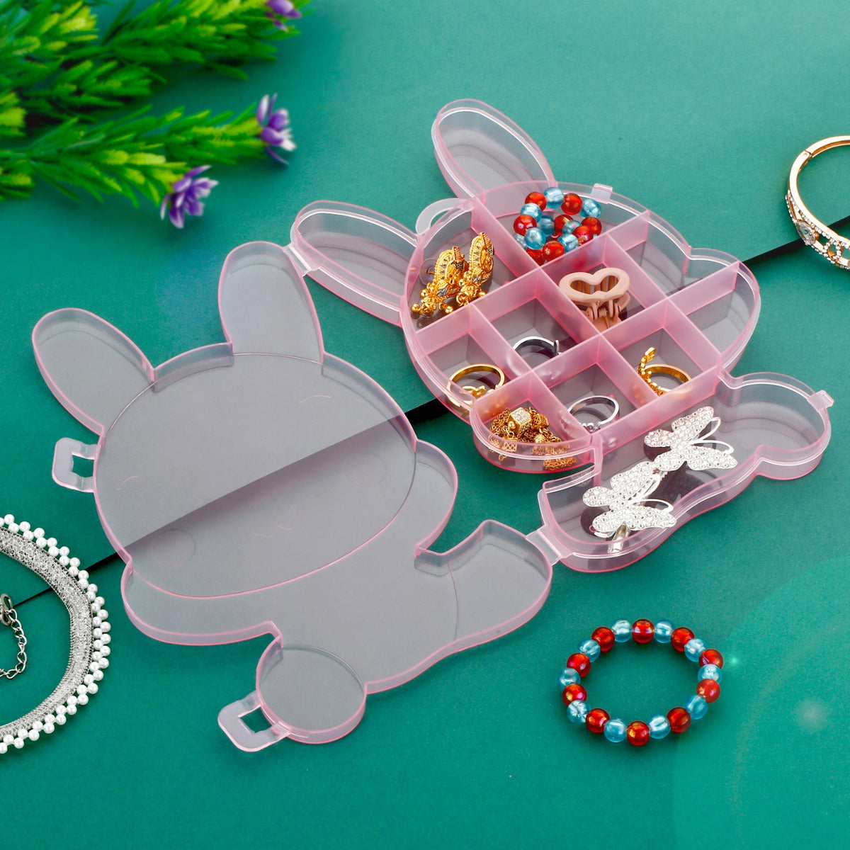 Transparent Cartoon Bear Clear Plastic Storage Box Jewelry Box Jewelry Organizer Holder Cabinets For Small Objects (1 Pc)