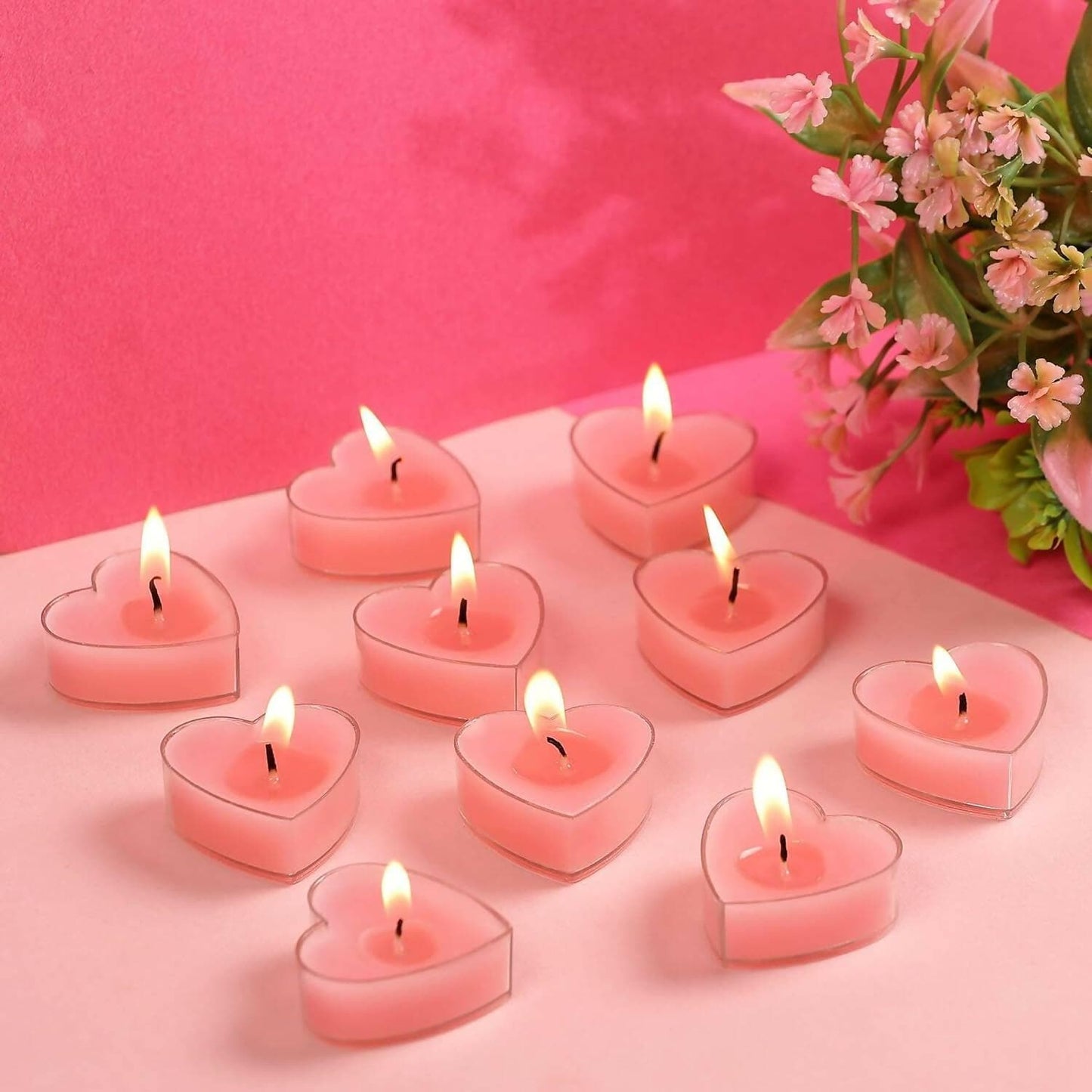 PROSPERRO LUMO by Parkash Candles Scented Heart Shaped TeaLights for Home Decor Set of 10 (Pink - Rose), SCENTED WAX Tealight - HalfPe