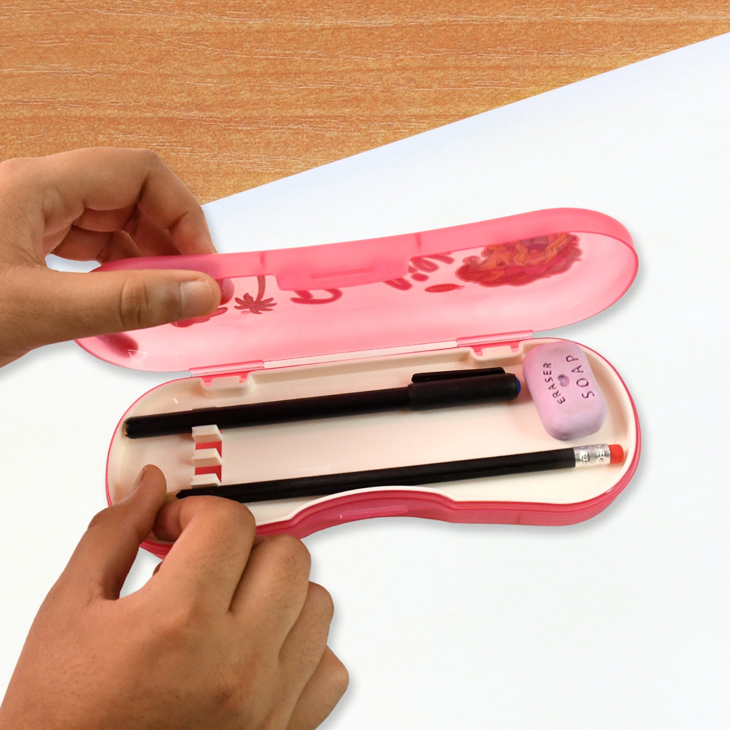 Cute Cartoon Printed Plastic Compass Box for Kids Durable & Lightweight Pencil Box with Dual-Layer Tray(1 Pc)