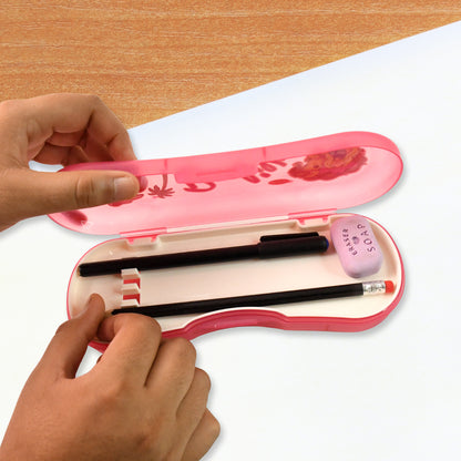 Cute Cartoon Printed Plastic Compass Box for Kids Durable & Lightweight Pencil Box with Dual-Layer Tray(1 Pc)