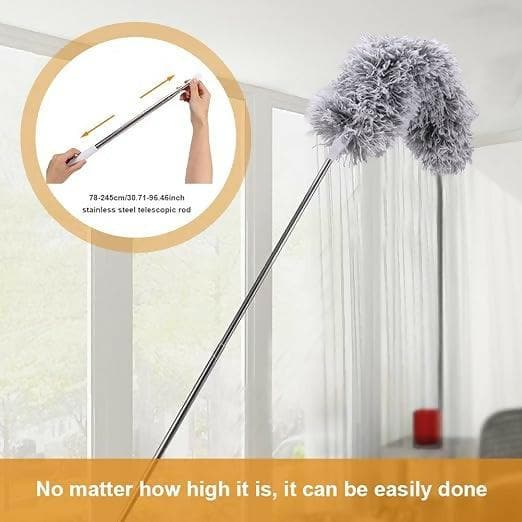 Duster with Stainless Steel Extension Pole Duster for Cleaning Ceiling Fan, Furniture and more (Grey) - HalfPe