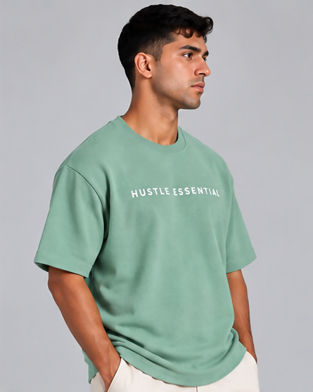 HUSTLE Men's Crew Neck Oversized T-Shirt – Teal Green