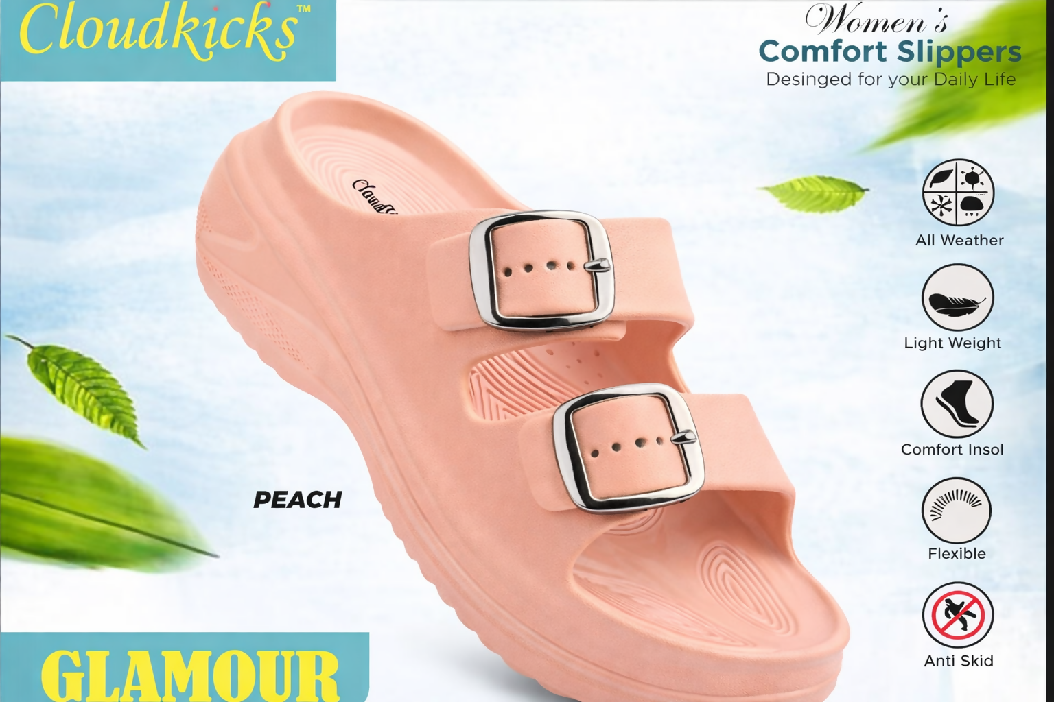 Cloudkicks Womens Glamour Comfort Slippers Adjustable Buckle Anti Skid Footwear AGARWAL ENTEPRISES