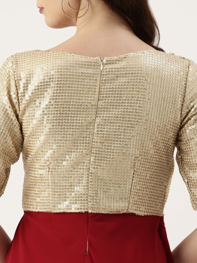 Bollywood Vogue Ready To Wear Silver Embroidered N Overlapping Style Gown