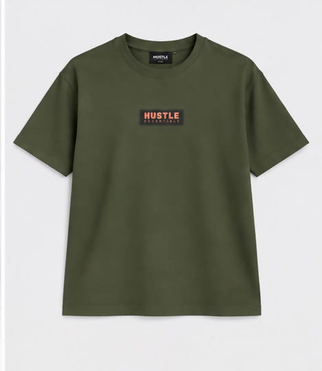 HUSTLE Men's Crew Neck Oversized T-Shirt – Deep Olive Green