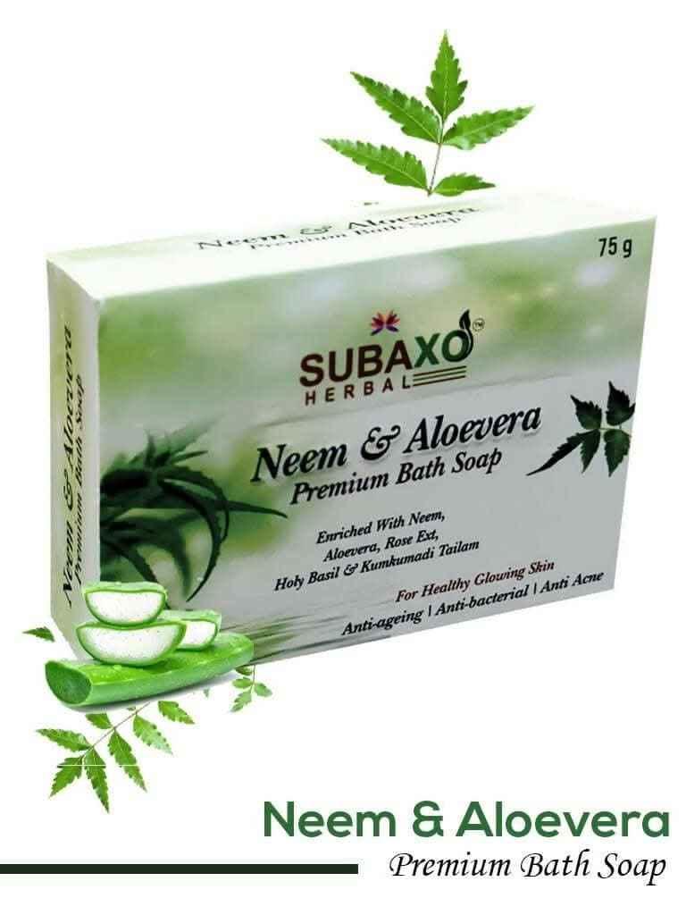Subaxo Neem & Aloevera Ayurvedic Bath Soap (75 g Each, Pack Of 2) & Papaya Herbal Face Wash (120ml,Combo) - HalfPe