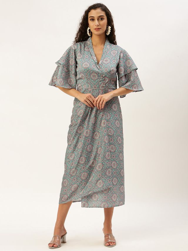 Bollywood Vogue Ready To Wear Multicolored Printed Modal Satin Pleated Dress