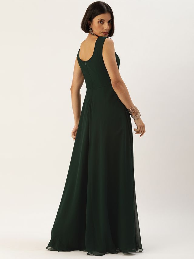 Bollywood Vogue Ready To Wear Green Organza Cape Style Gown