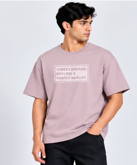 HUSTLE Men's Crew Neck Oversized T-Shirt – Dusty Rose Pink