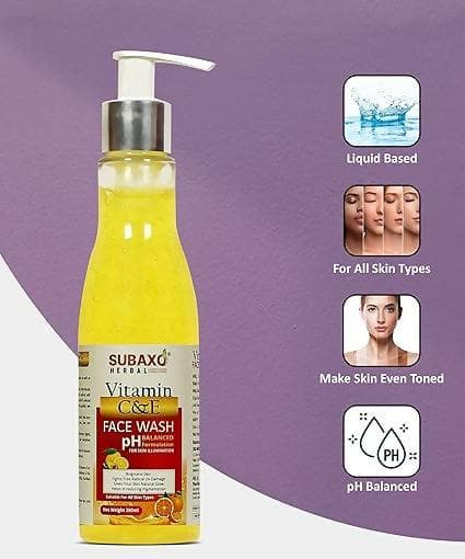 SUBAXO Herbal Vitamin C Skin Brightening Face Wash, Reduces Pigmentation & Dark Spots, Glowing Skin,For Women & Men Herbal Face Wash (200ml) - HalfPe