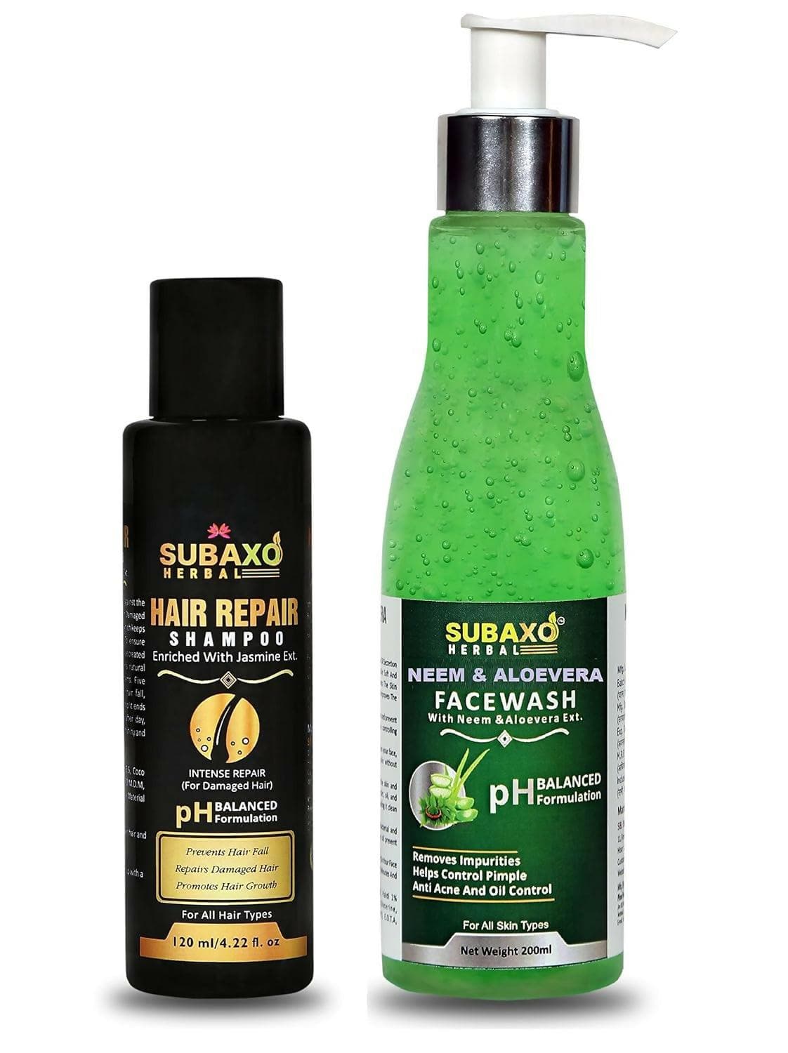 SUBAXO Herbal Hair Repair Shampoo(120 ml) and Neem AloeVera Face Wash (200ml) Combo - HalfPe