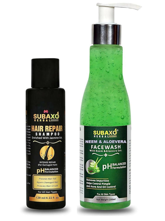 SUBAXO Herbal Hair Repair Shampoo(120 ml) and Neem AloeVera Face Wash (200ml) Combo - HalfPe