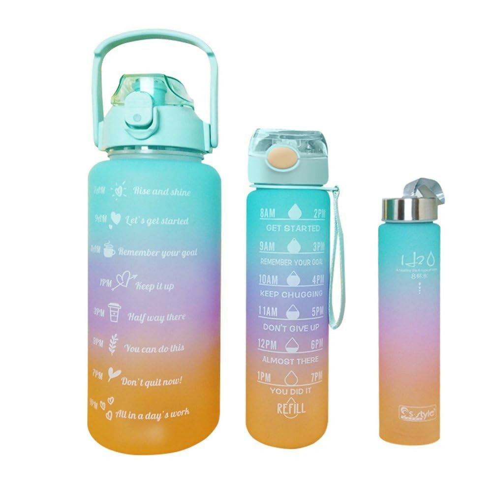 3 in 1 Motivational Water Bottle for health conscious Gym fitness Yoga player with Time Marker (Multicolor)
