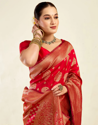 AXONIT Royal Jacquard Saree with Golden Zari Butta & Brocade Border