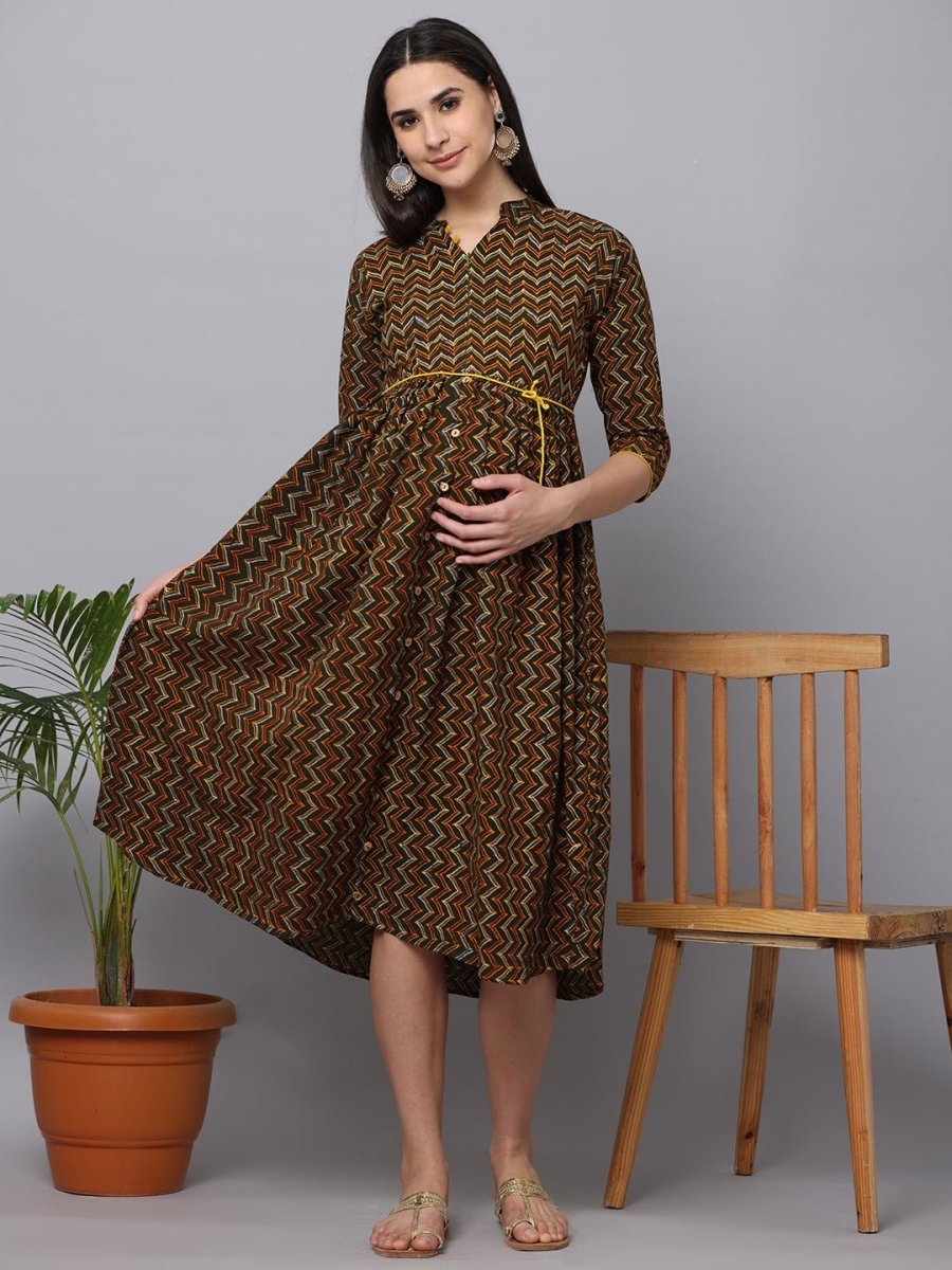 Green Berry Maternity Kurti Dress With Nursing - MEW-BAGKD-S