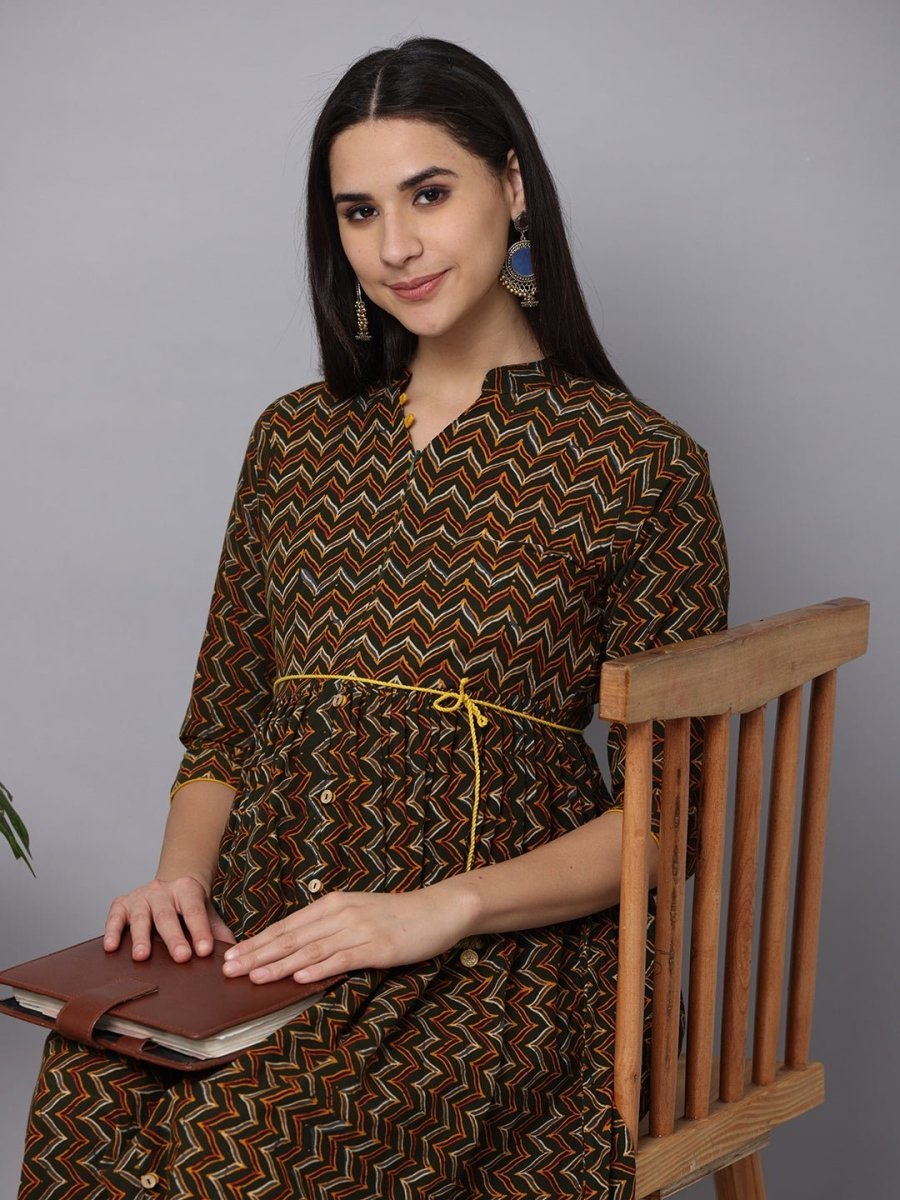 Green Berry Maternity Kurti Dress With Nursing - MEW-BAGKD-S