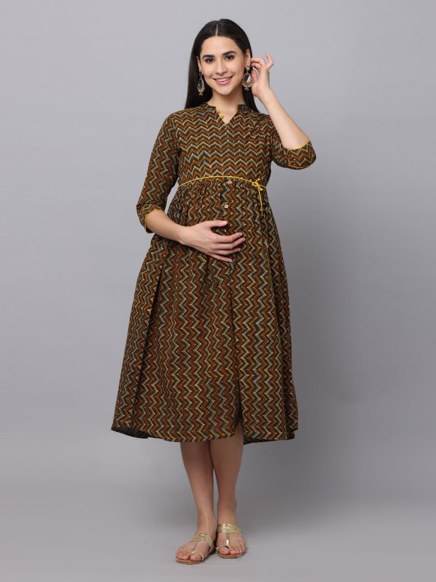 Green Berry Maternity Kurti Dress With Nursing - MEW-BAGKD-S