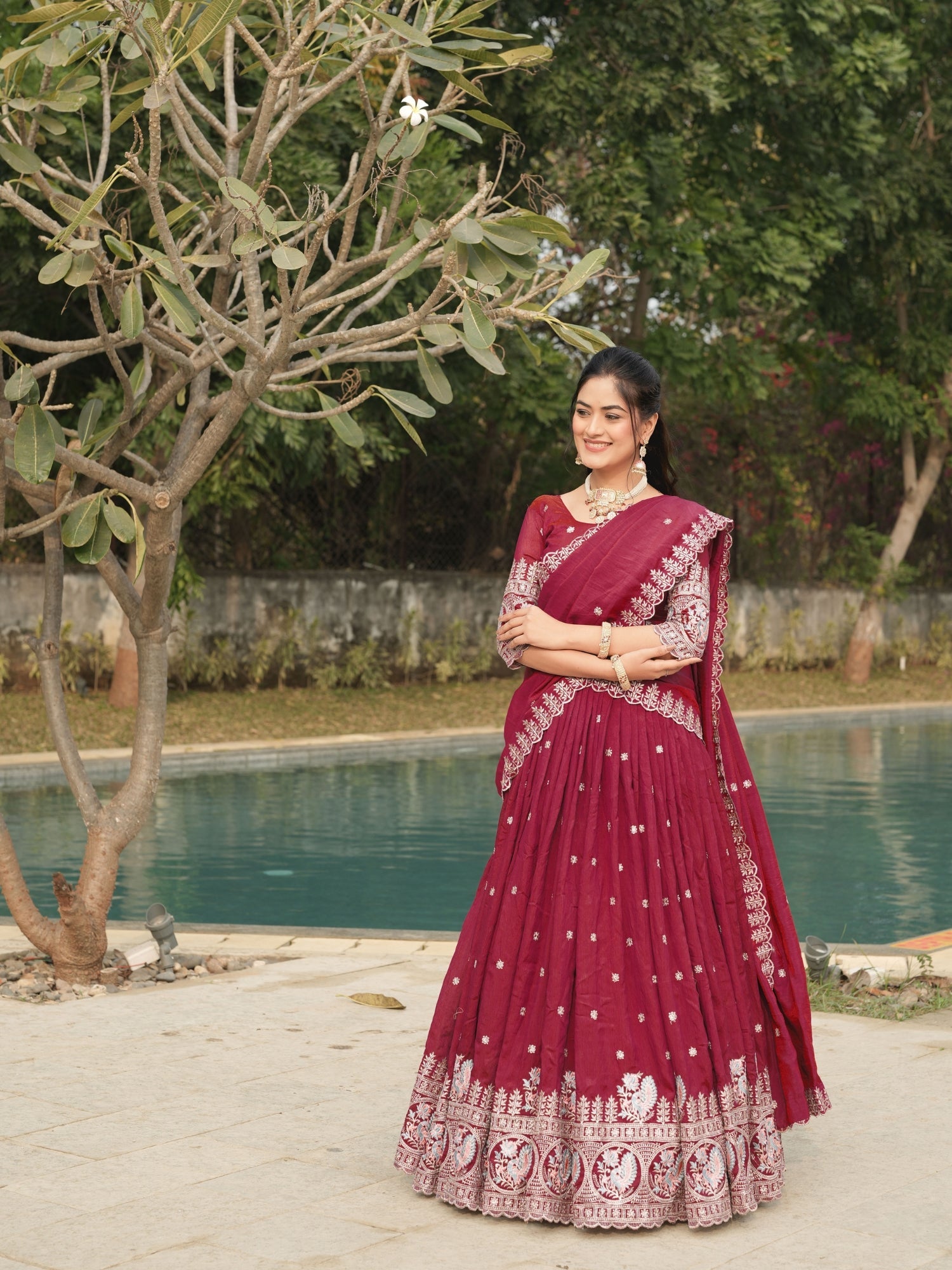 Burgandy Color Vichitraa Thread Embroidery Work Lehenga Choli