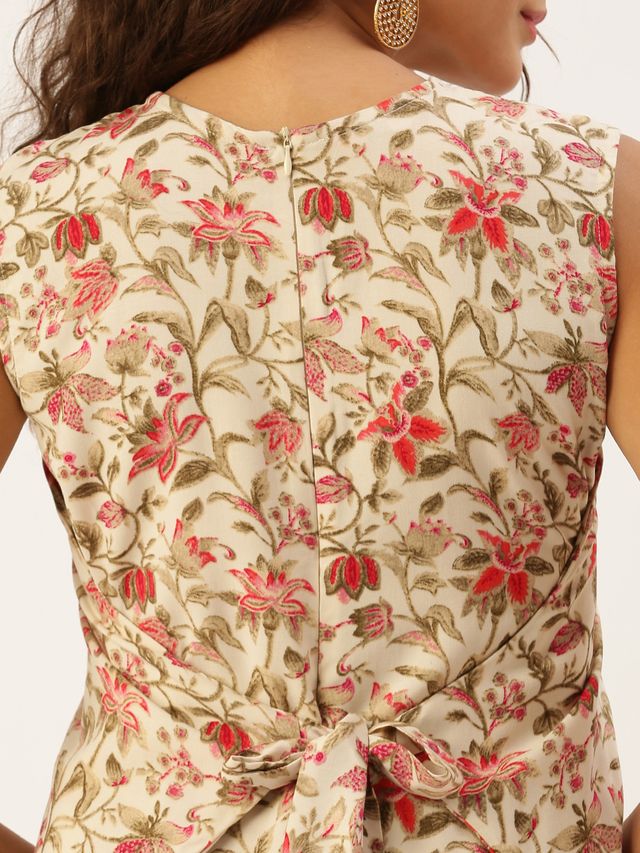 Bollywood Vogue Ready To Wear Beige Rayon Print Dress