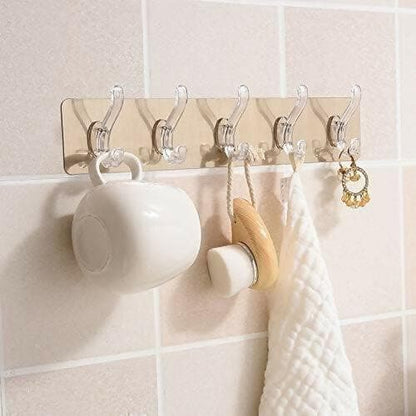 Plastic Adhesive Sticker Multipurpose Hanging Strong,Heavy Duty Sticky Hooks Hook Rail 5 (Pack of 1) - HalfPe