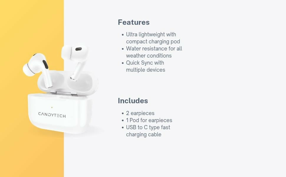 Candy Tech Airflow Pro Wireless Earbuds (Bass Boosted) with Touch Controls, 20H Playtime, 200H Standby, Fast USB Type-C Charging, In-Built Mic & IPX5 Water Resistance – Multicolour Dreams Gadgets