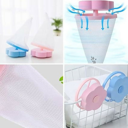 Flower-Shaped Washing Machine Floating Lint Mesh Bag Hair & Debris Removal Filter Net (Pack of 2)
