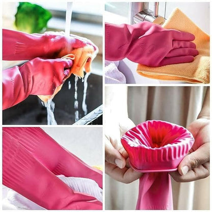 Eopzo Rubber Cleaning Gloves Kitchen Dishwashing Glove Waterproof Reuseable (1 Pair) - HalfPe