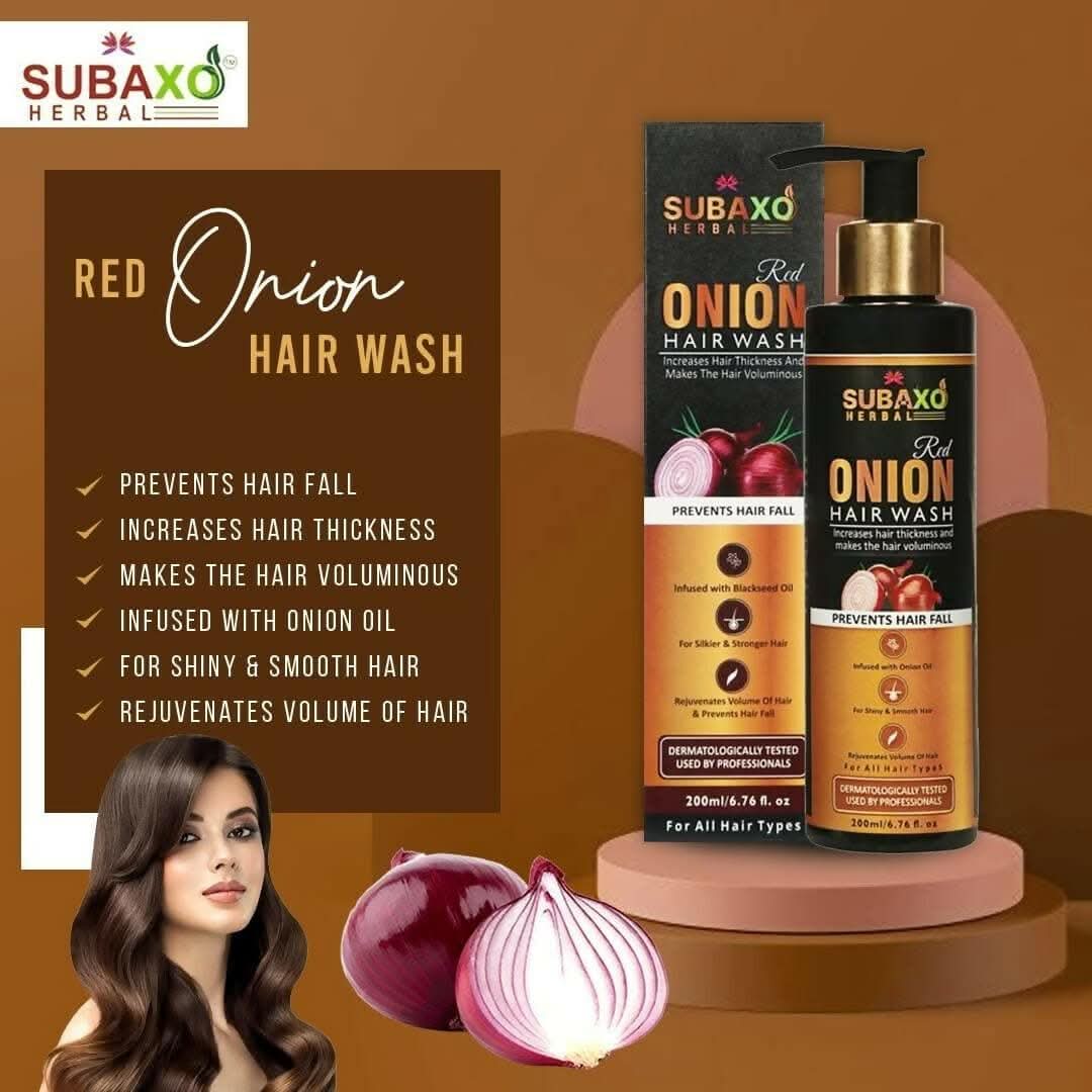 SUBAXO Herbal Red Onion Hair Wash-Herbal Shampoo (200ML)And Herbal Jadi Buti Hair Oil (200ml) Combo - HalfPe