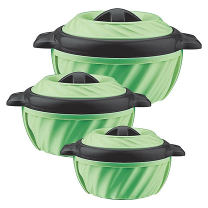 SELVEL Insulated Double Walled Casserole Set of 3 (Green) (1800ml, 1180ml, 650ml) - HalfPe