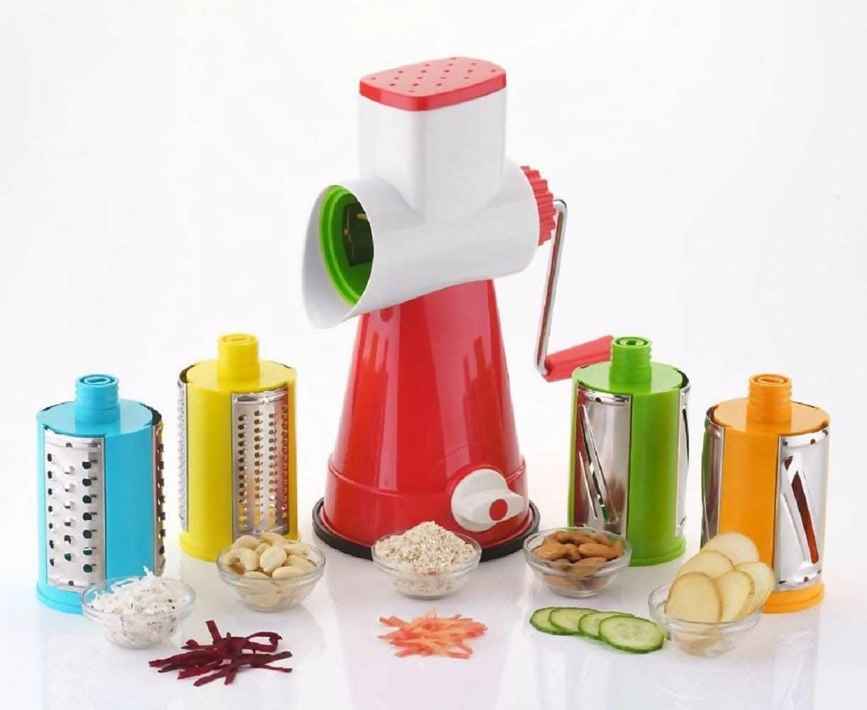 Plastic Stainless-Steel 4-in-1 Multi-Functional Drum Rotary Vegetable Cutter (multi-color) - HalfPe