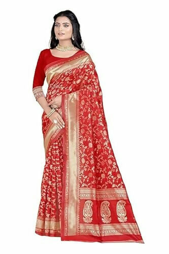 AXONIT Soft Silk Saree with Golden Zari Floral & Peacock Weaving