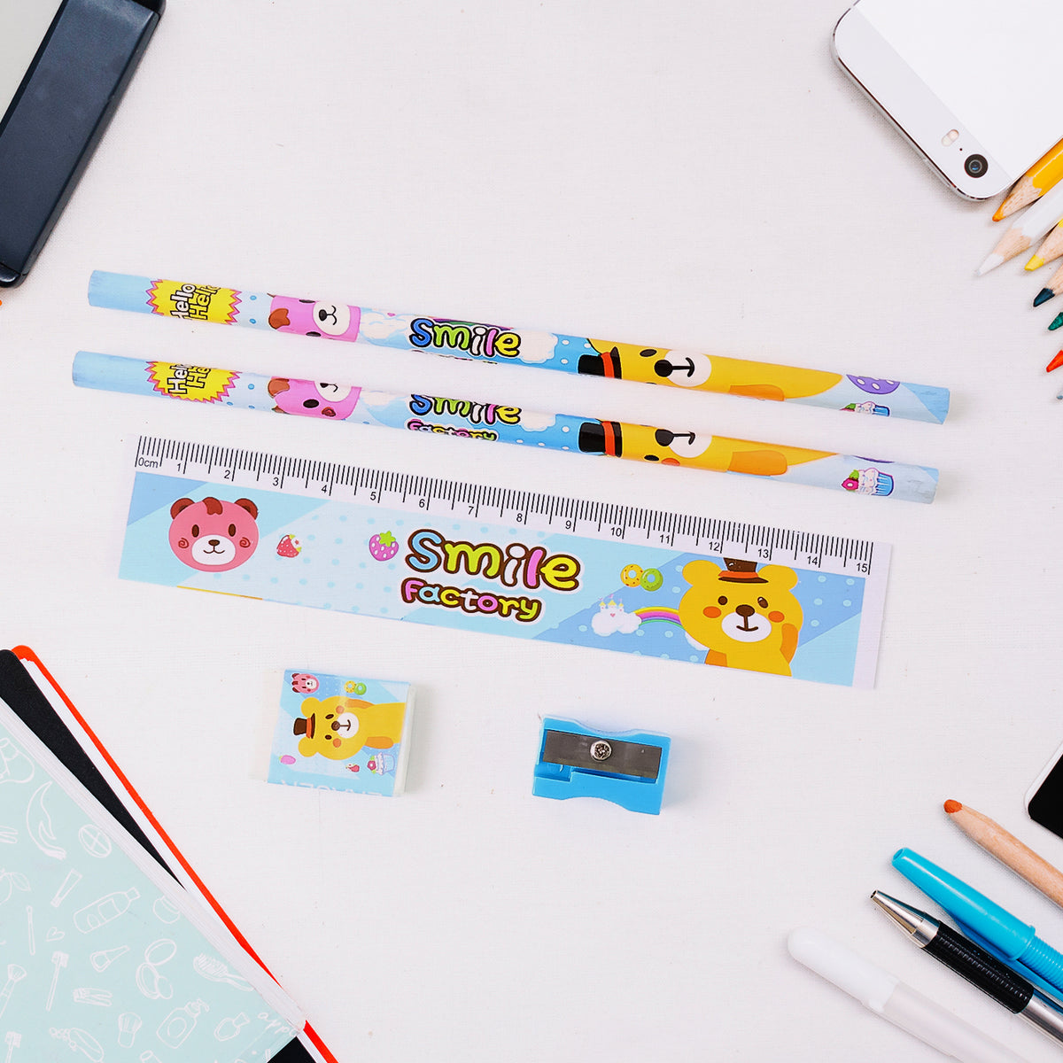 Wooden Pencil Set Stationary Set 5 In 1 Items Educational Item For School Going Kids Stationary Set For Girls Boysstationary For Schoolgift Pack For Girls Kidsbirthday Gift Kids (5 Pc Set