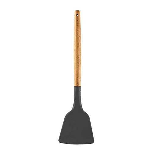 P-Plus International Silicone Spatula Turner, Wooden Handle Flexible & Heat Resistant Rubber Spatulas (Grey) - HalfPe