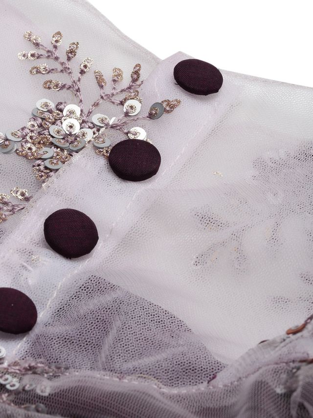 Bollywood Vogue Ready To Wear Mauve Net Embroidered Handkerchief Style Skirt Set