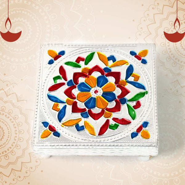 Handicraft Meenakari Wooden Puja Chowki – Multicolour