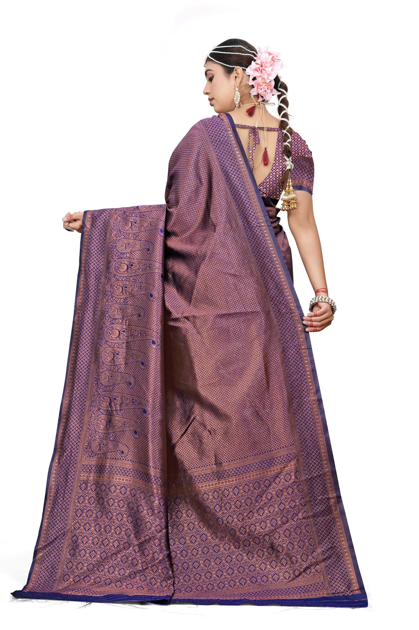 AXONIT Royal Purple Banarasi Silk Saree with Traditional Paisley Zari