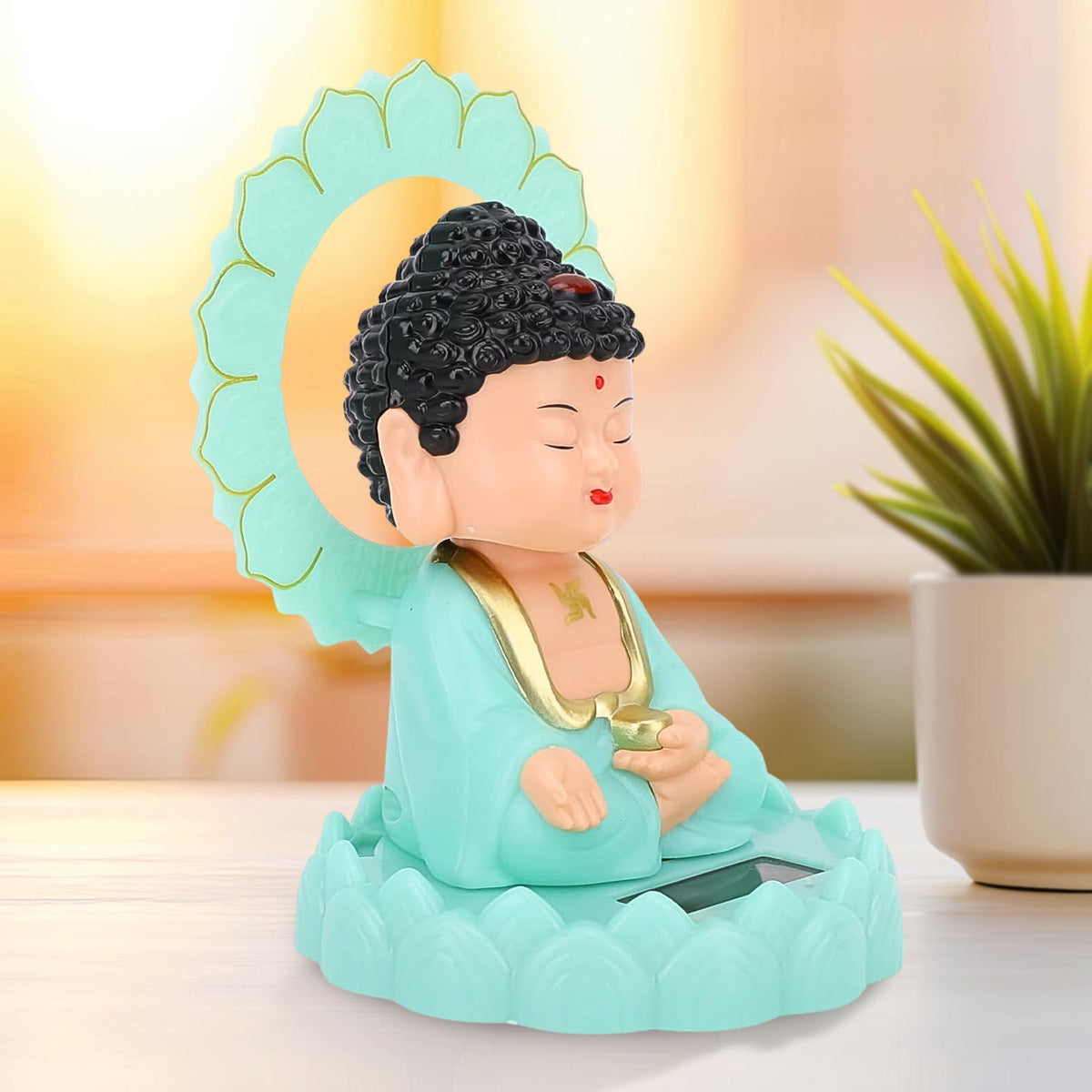 Plastic Solar Powered Moving Head Sitting Action Buddha Statue (1 Pc) HP DD
