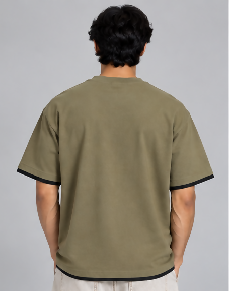 HUSTLE Men's Crew Neck Oversized Tees - Dusty Olive