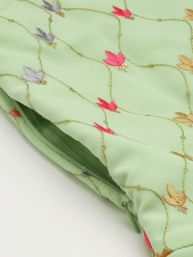 Bollywood Vogue Ready To Wear Green Georgette Embroidered Dress
