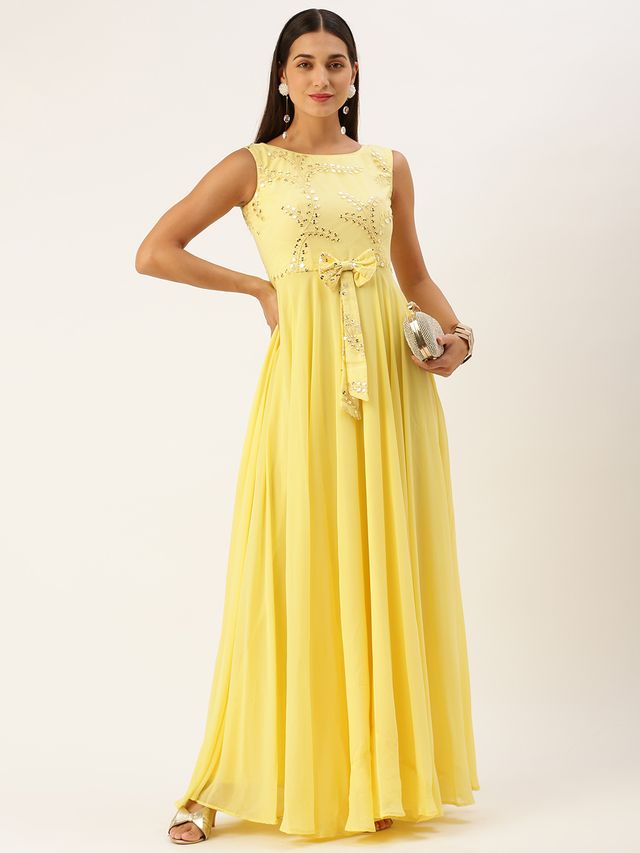 Bollywood Vogue Ready To Wear Yellow Embroidered Gown