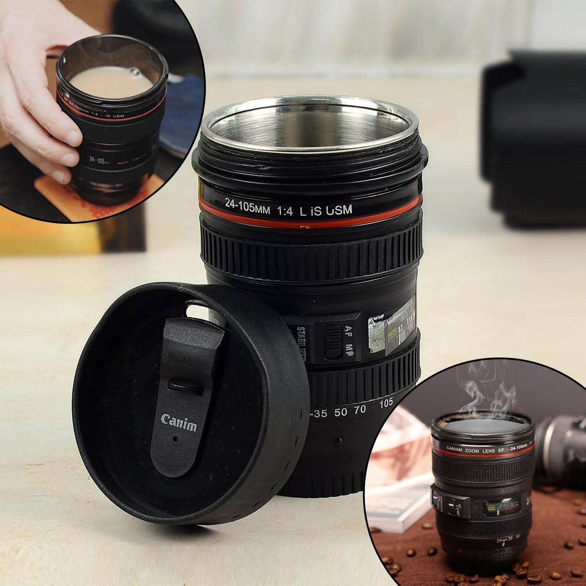 Plastic Camera Lens Stainless Steel Coffee Mug HP DD