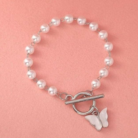 Pinapes Bracelet Fashion Pearl Chain Bracelet Cute Acrylic Butterfly Pendant Trend Aesthetics Jewelry - HalfPe