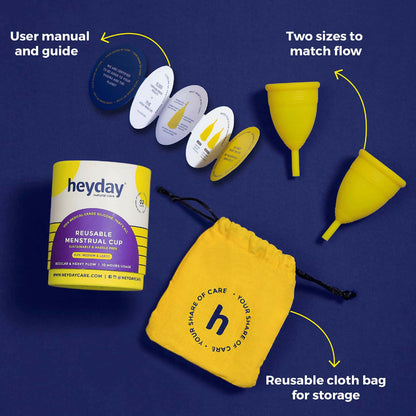 HEYDAY REUSABLE MEDIUM + HEYDAY LARGE MENSTRUAL CUP COMBO (1 CUP | REGULAR + HEAVY FLOW)