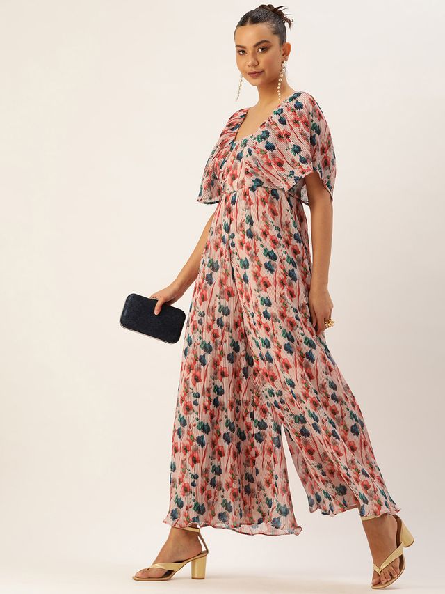 Bollywood Vogue Ready To Wear Multicoloured Pleated Georgette Jumpsuit