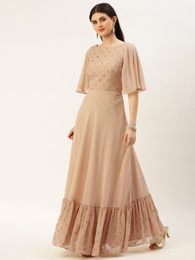 Bollywood Vogue Ready To Wear Peach Embroidered Georgette Dress