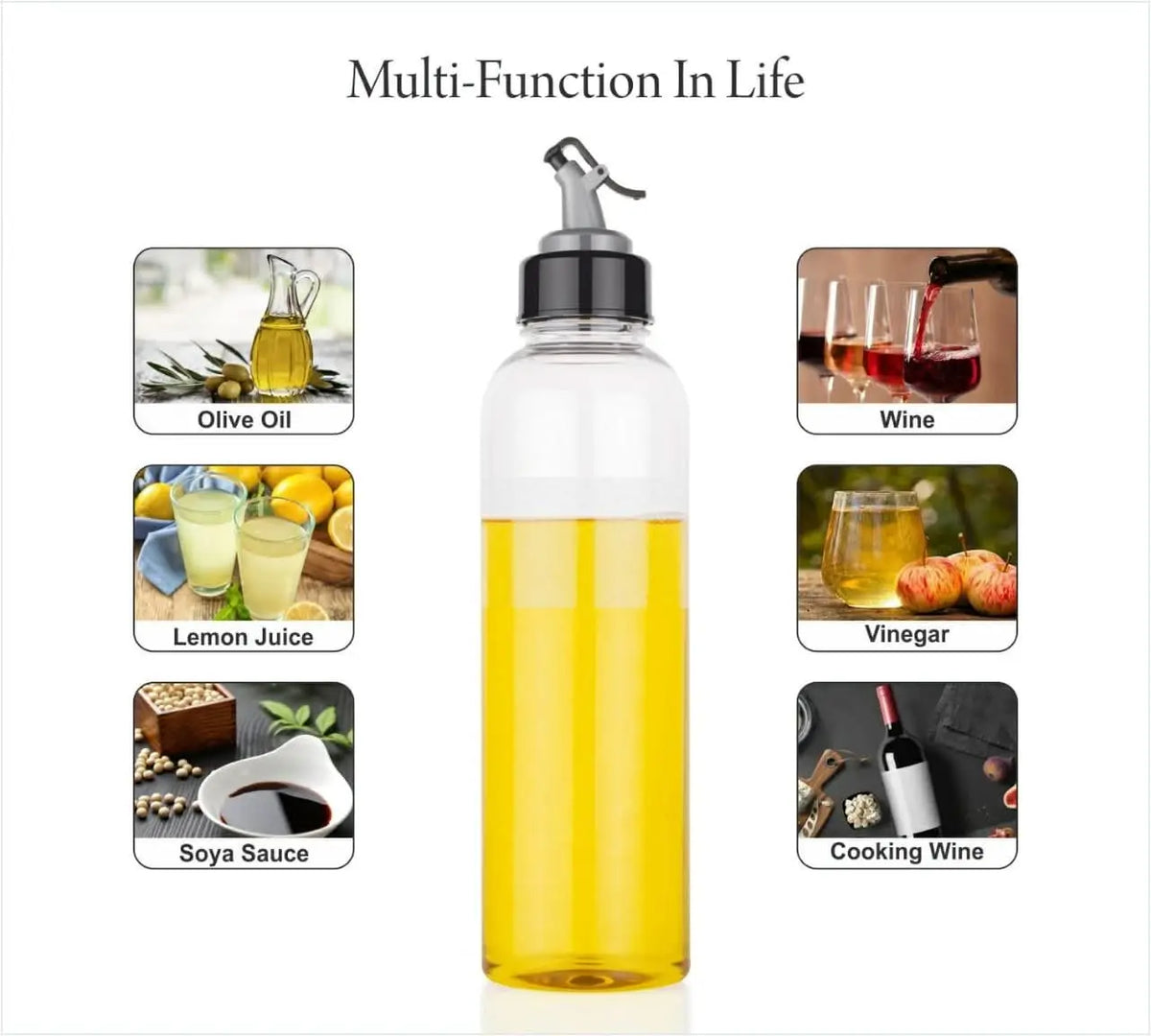 1ltr Oil Dispenserwith Lid - Clear Drip Free Spout Controlled Use HP DD