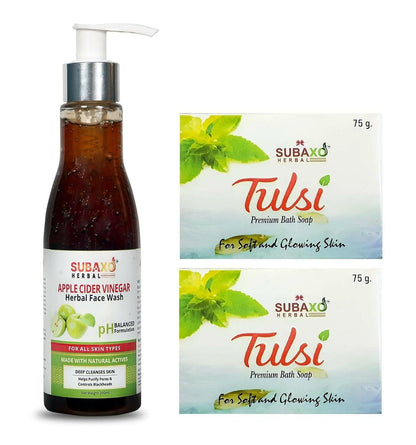 SUBAXO Apple Cider Vinegar Face Wash (200 ml) & Tulsi Soap (100 g Each, Pack Of 2) - HalfPe