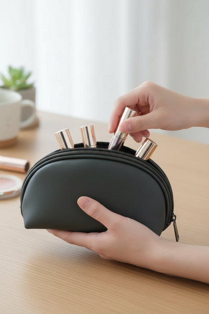 Women's Semicircle Makeup Pouch & Wallet Purse( Green ) SUPER